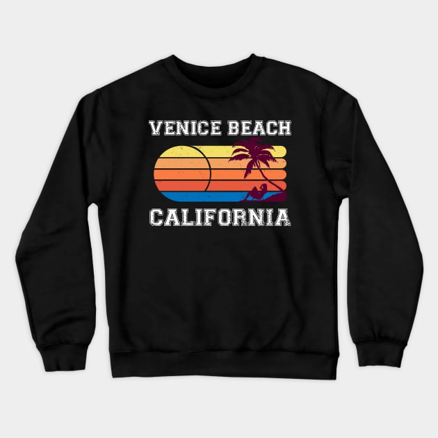 Vintage Style Venice Beach Palm Tree Silhouette Design Crewneck Sweatshirt by Brobocop